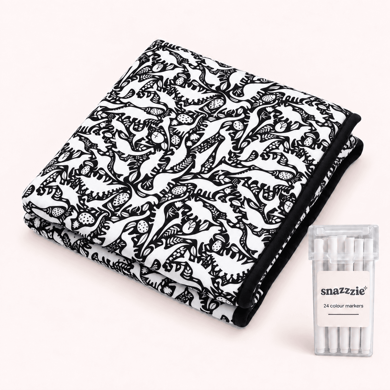 Dino Days black-and-white coloring blanket with a case of 24 markers