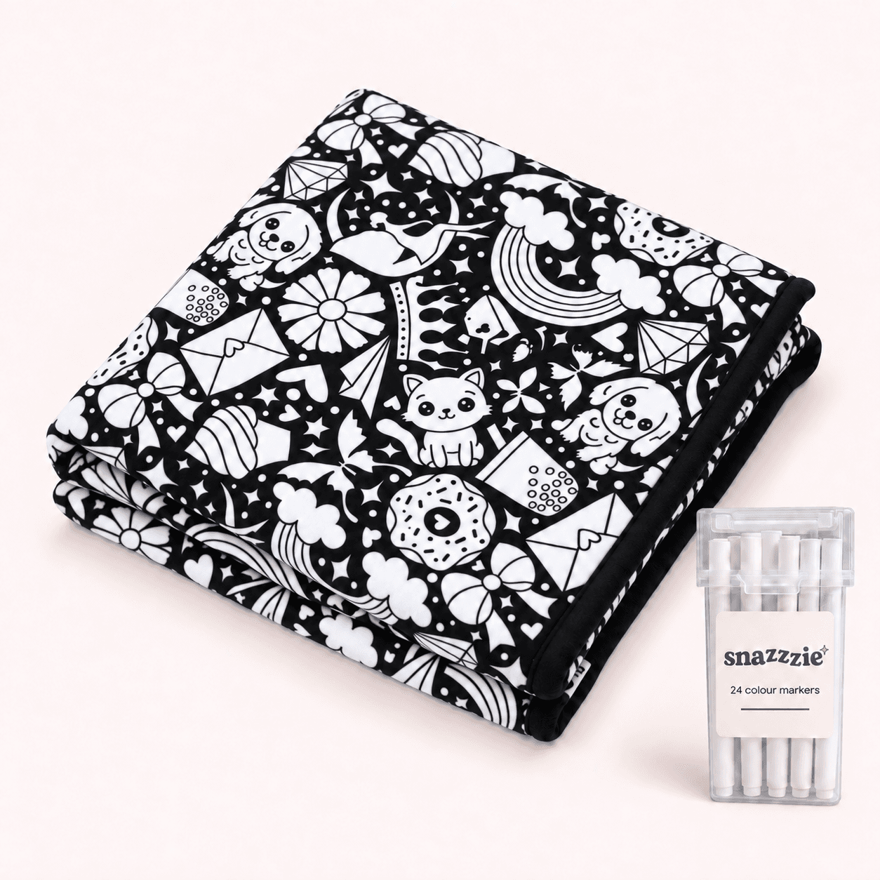 Happy Days black-and-white coloring blanket with a case of 24 markers