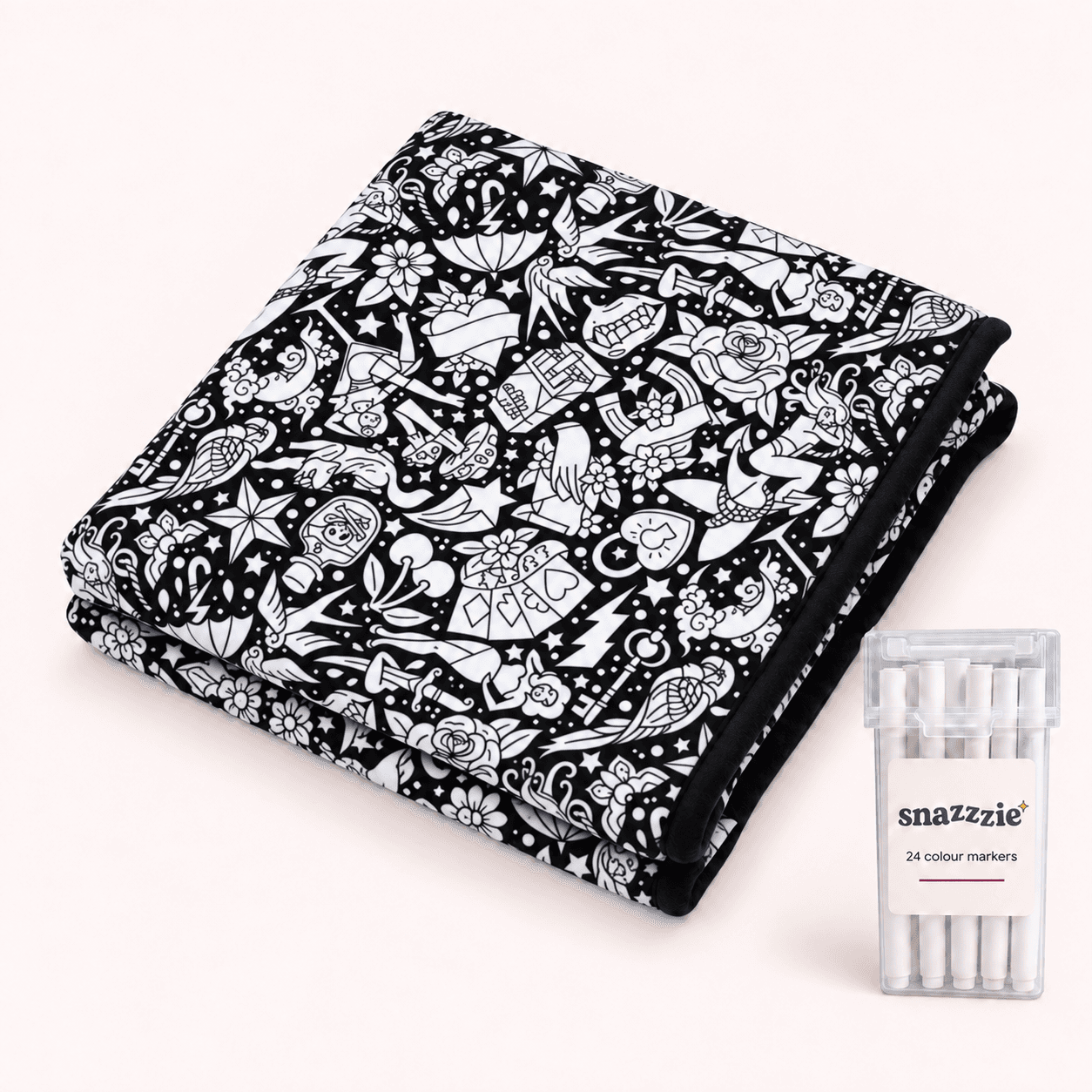 Heart & Soul black-and-white coloring blanket with a case of 24 markers